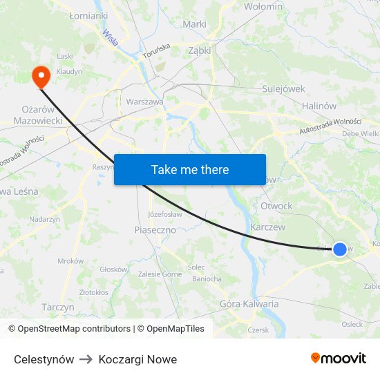 Celestynów to Koczargi Nowe map