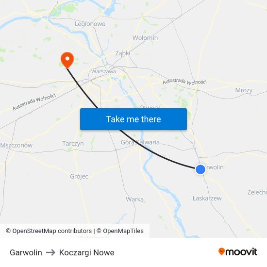 Garwolin to Koczargi Nowe map