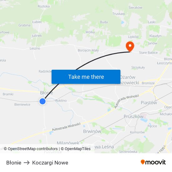 Błonie to Koczargi Nowe map