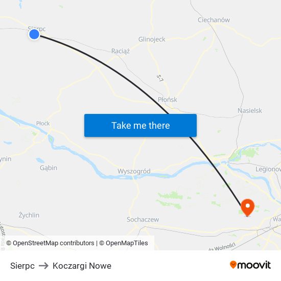 Sierpc to Koczargi Nowe map