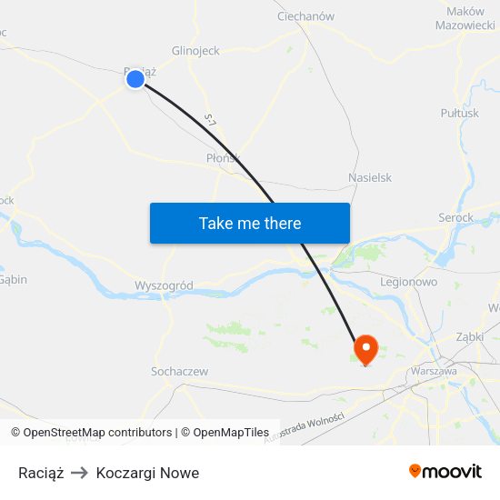 Raciąż to Koczargi Nowe map