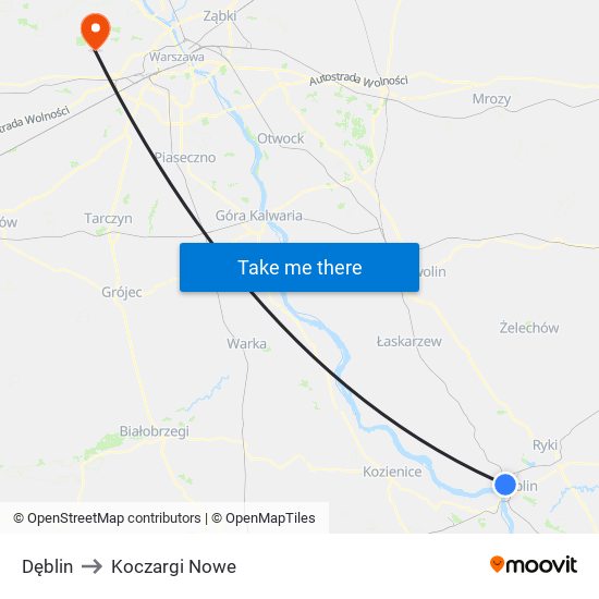 Dęblin to Koczargi Nowe map