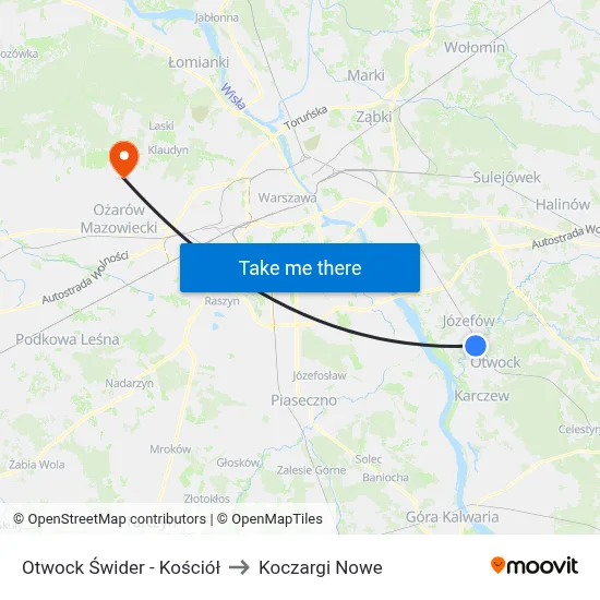 Otwock Świder - Kościół to Koczargi Nowe map