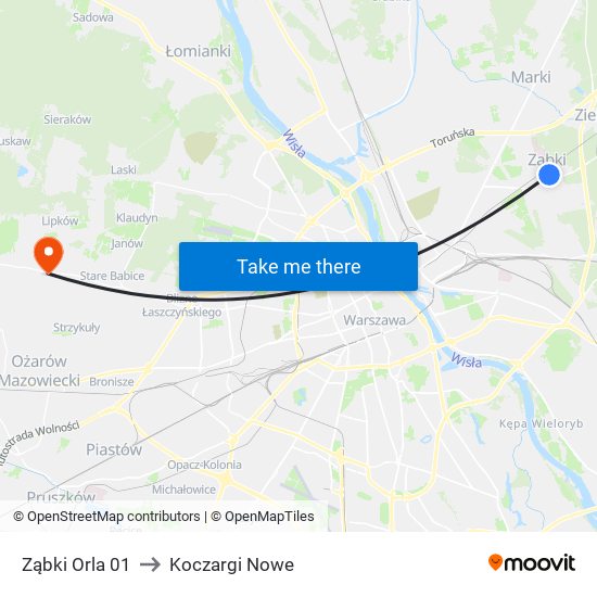 Ząbki Orla 01 to Koczargi Nowe map