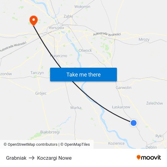 Grabniak to Koczargi Nowe map