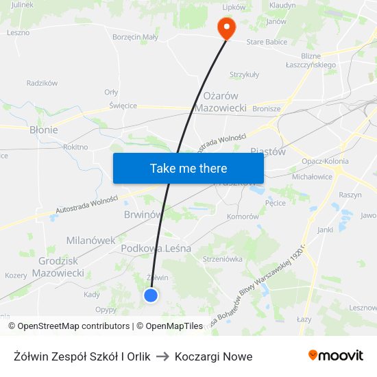 Żółwin Zespół Szkół I Orlik to Koczargi Nowe map