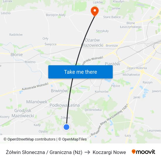 Żółwin Słoneczna / Graniczna (Nż) to Koczargi Nowe map