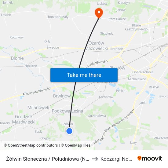 Żółwin Słoneczna / Południowa (Nż) to Koczargi Nowe map