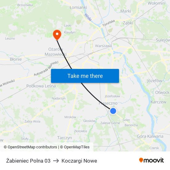 Żabieniec Polna 03 to Koczargi Nowe map