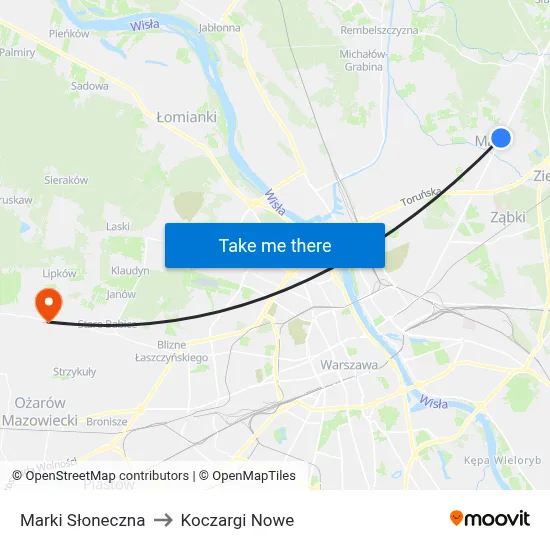 Marki Słoneczna to Koczargi Nowe map