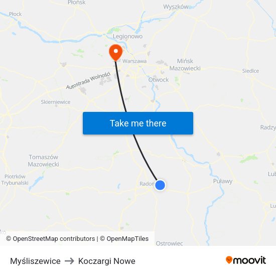 Myśliszewice to Koczargi Nowe map