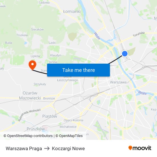 Warszawa Praga to Koczargi Nowe map