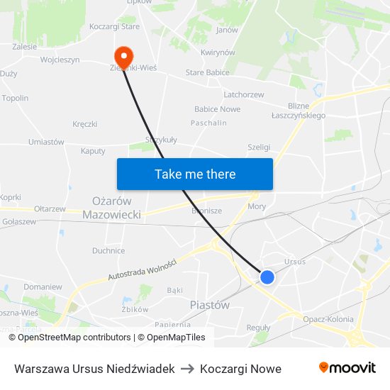 Warszawa Ursus Niedźwiadek to Koczargi Nowe map