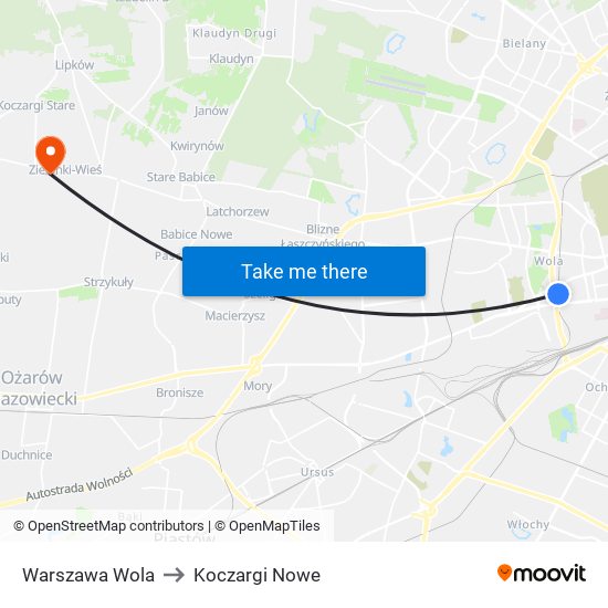 Warszawa Wola to Koczargi Nowe map