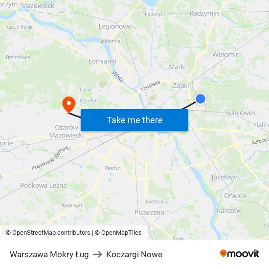 Warszawa Mokry Ług to Koczargi Nowe map