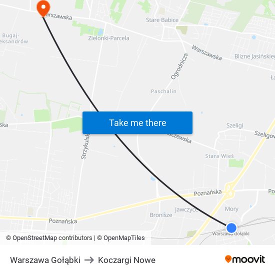 Warszawa Gołąbki to Koczargi Nowe map