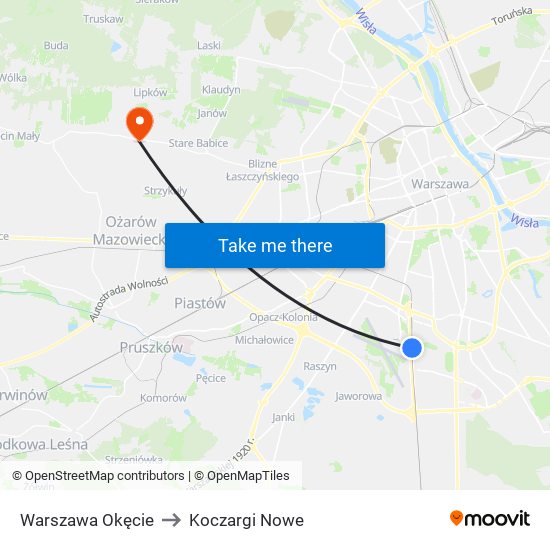 Warszawa Okęcie to Koczargi Nowe map