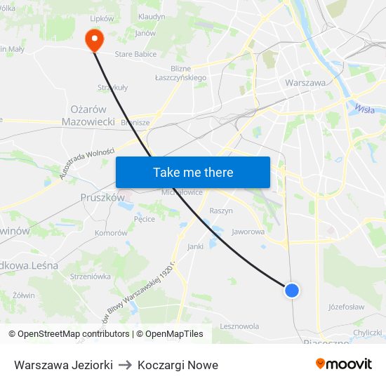 Warszawa Jeziorki to Koczargi Nowe map