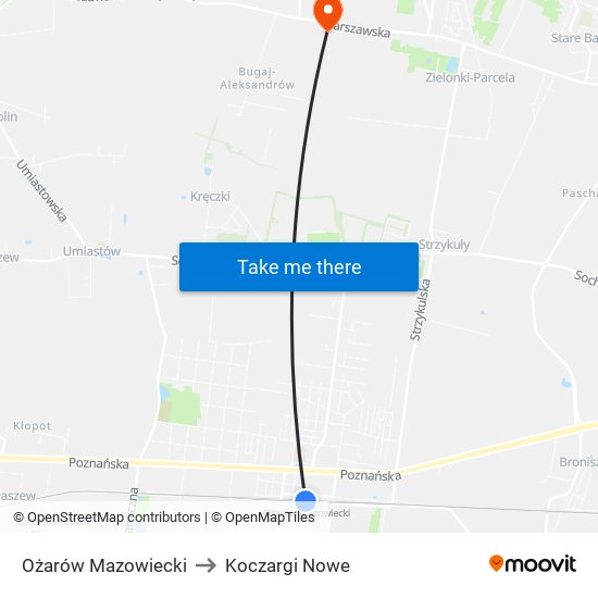 Ożarów Mazowiecki to Koczargi Nowe map