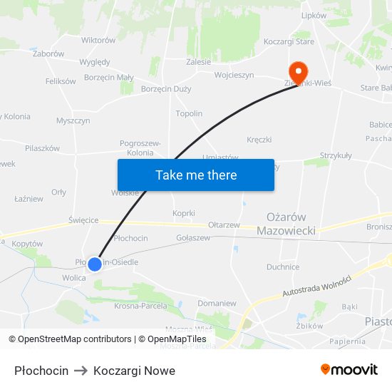 Płochocin to Koczargi Nowe map