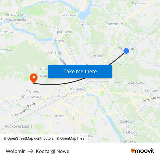 Wołomin to Koczargi Nowe map