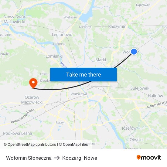 Wołomin Słoneczna to Koczargi Nowe map