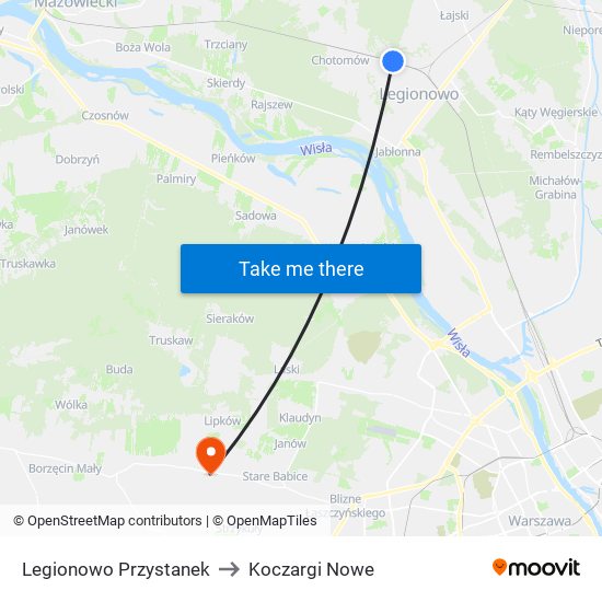 Legionowo Przystanek to Koczargi Nowe map