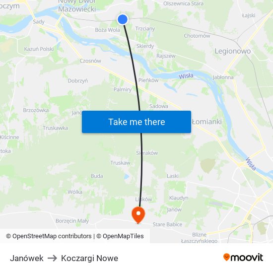 Janówek to Koczargi Nowe map