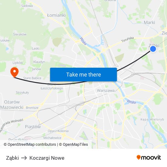 Ząbki to Koczargi Nowe map