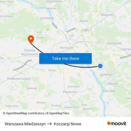 Warszawa Miedzeszyn to Koczargi Nowe map