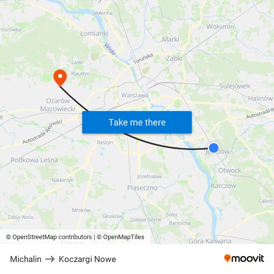 Michalin to Koczargi Nowe map