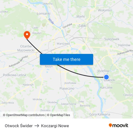 Otwock Świder to Koczargi Nowe map