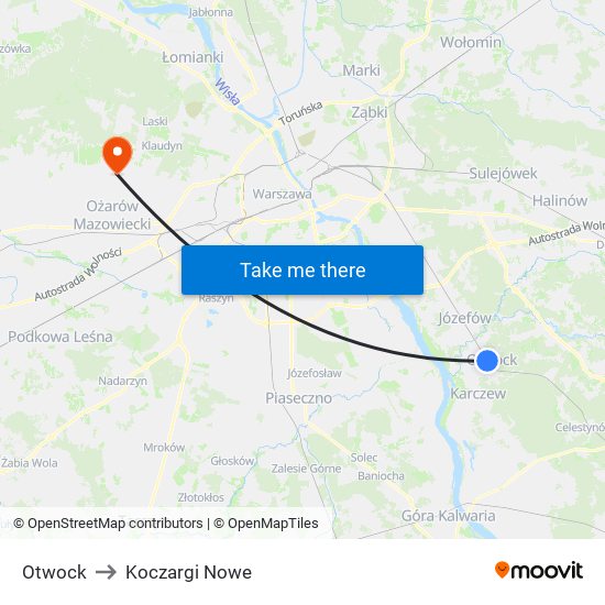 Otwock to Koczargi Nowe map