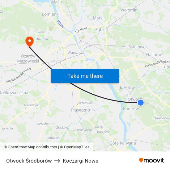 Otwock Śródborów to Koczargi Nowe map