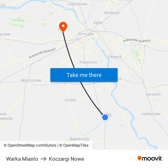 Warka Miasto to Koczargi Nowe map