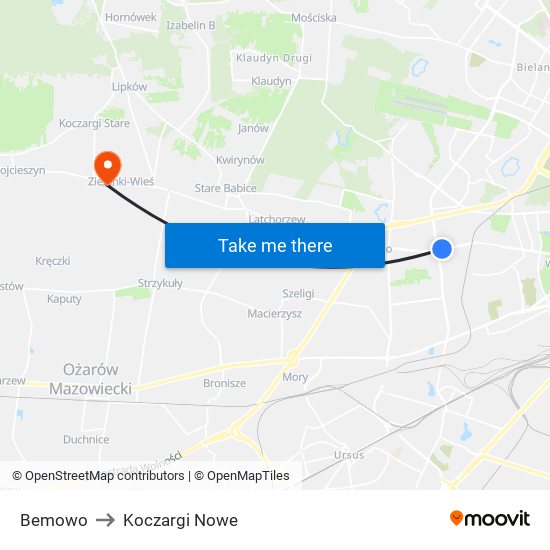Bemowo to Koczargi Nowe map