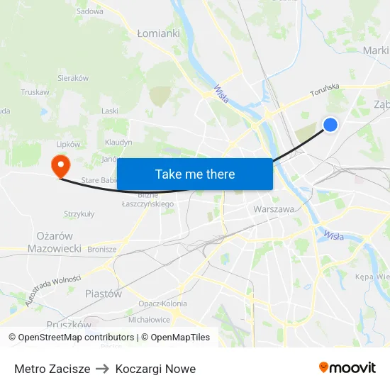 Metro Zacisze to Koczargi Nowe map