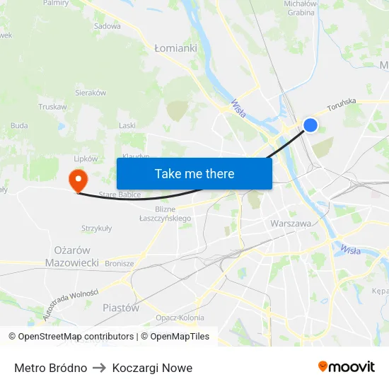 Metro Bródno to Koczargi Nowe map
