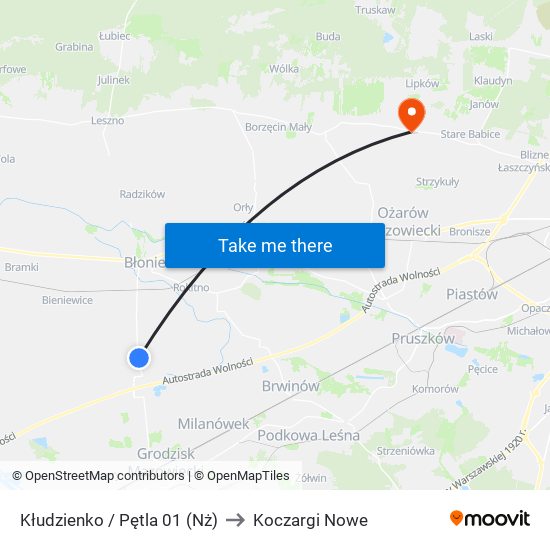 Kłudzienko / Pętla 01 (Nż) to Koczargi Nowe map