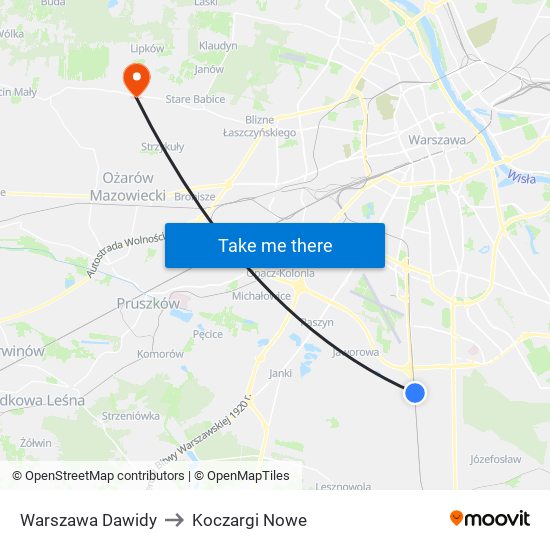 Warszawa Dawidy to Koczargi Nowe map