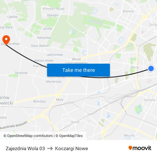 Zajezdnia Wola 03 to Koczargi Nowe map