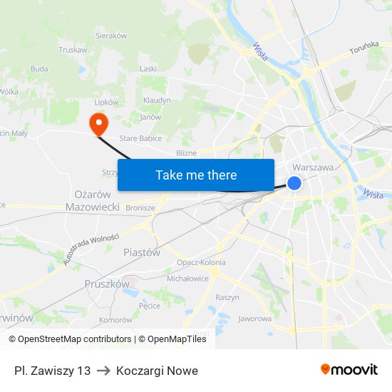 Pl. Zawiszy 13 to Koczargi Nowe map