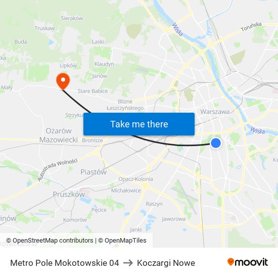 Metro Pole Mokotowskie 04 to Koczargi Nowe map