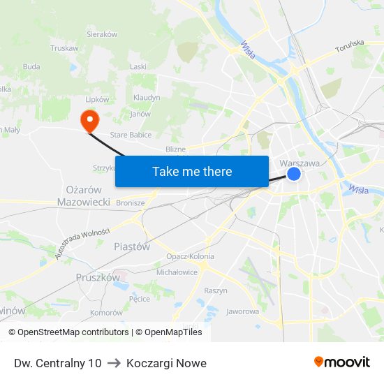 Dw. Centralny 10 to Koczargi Nowe map