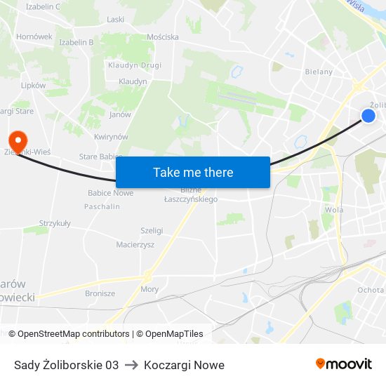 Sady Żoliborskie 03 to Koczargi Nowe map