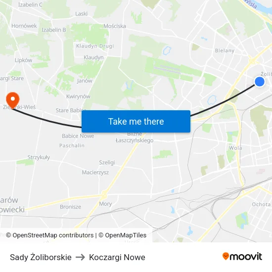Sady Żoliborskie to Koczargi Nowe map