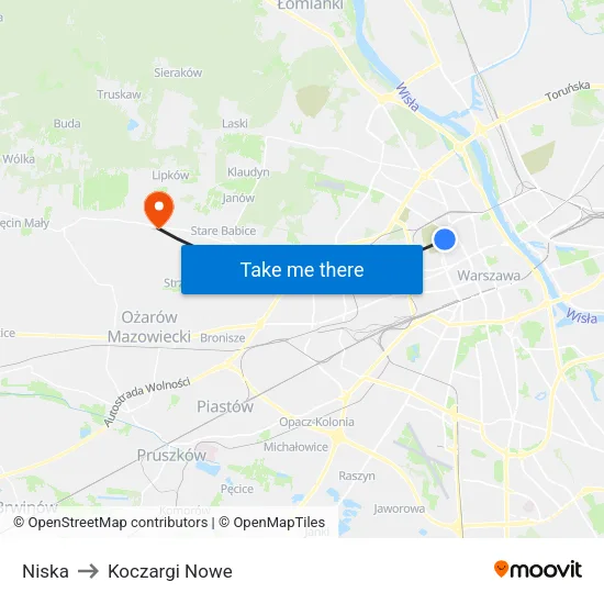Niska to Koczargi Nowe map