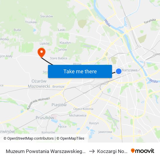 Muzeum Powstania Warszawskiego 06 to Koczargi Nowe map