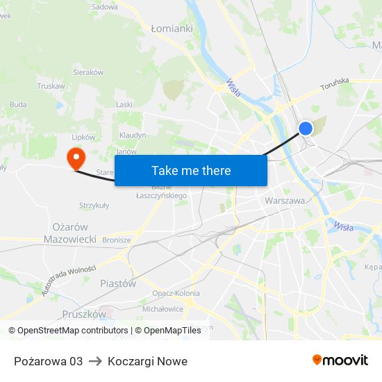 Pożarowa 03 to Koczargi Nowe map