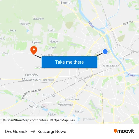 Dw. Gdański to Koczargi Nowe map